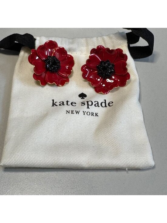 kate spade Jewelry - Kate Spade New York Red & Black Poppy Flower Earrings With Dust Bag